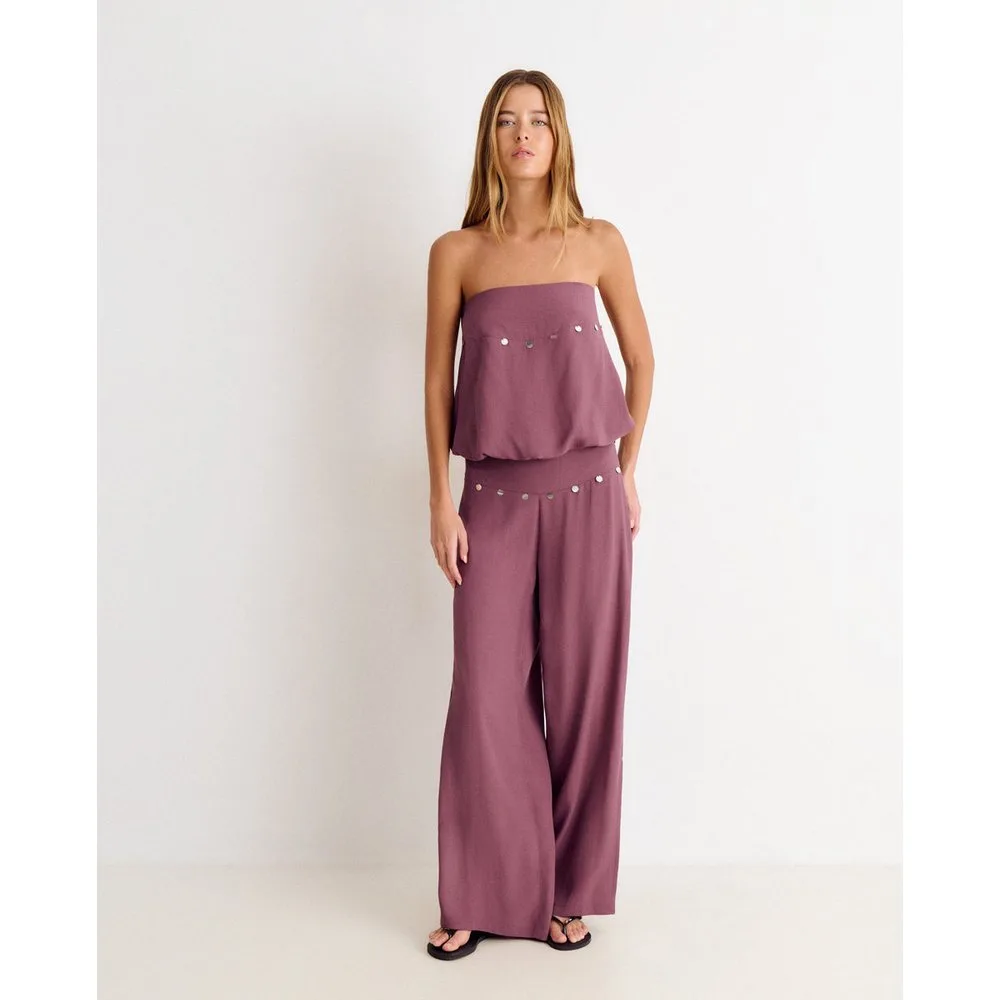 Pantalón ancho de mujer con espejos - Brownie - FashionsVida