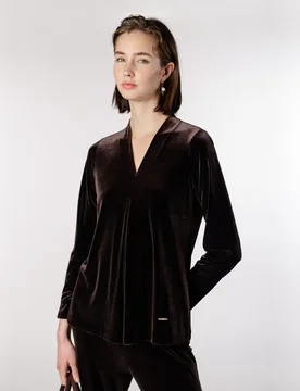 Camiseta de mujer de terciopelo con pliegue central - Naulover - FashionsVida