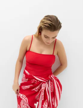 Bandeau Tankini Top Lacquer Red female - M&S - FashionsVida