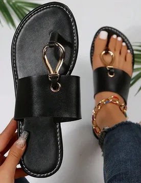 Sandalias planas clásicas de verano europea y americana. A la moda y versátil. Usándolas, serás la chica talla grande hermosa del verano - Shein - FashionsVida