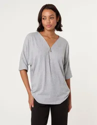 Plain Half Zip Top - S/M / GREY - female