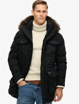 Superdry Herren Chinook Parka mit Kunstfellbesatz Schwarz - Größe: S - 249.99 - FashionsVida