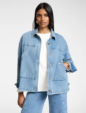 Chaqueta de mujer de denim stone washed ajuste oversize largo medio - Elena Miró - FashionsVida