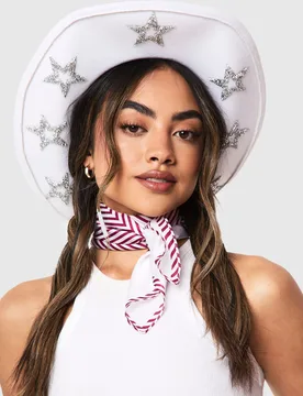 Womens Star Embellished Cowboy Hat - White - One Size - Boohoo - FashionsVida
