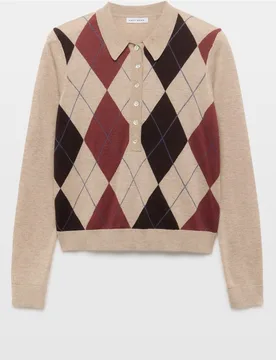 Jersey de mujer cuello polo con rombos de mujer - Easy Wear - FashionsVida