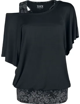 T-Shirt - Double-Layer T-Shirt mit Alloverprint auf dem Top - S bis 3XL - für Damen - Größe 3XL - schwarz - Frauen - female - Black Premium by EMP - FashionsVida