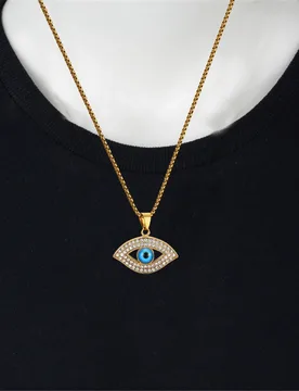 Punk Iced Out Turkish Blue Evil Eye Pendant Female Gold Silver Color Stainless Steel Amulet Necklaces for Women Jewelry Gift - Aliexpress - FashionsVida