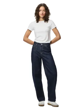 Jean Grace Barrel Fit Dark Blue Denim / Rinse 29 - Pieces - FashionsVida