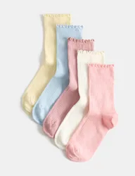 Pack Cotton Rich Ribbed Lettuce Trim Socks (6 Small-7 Large) Multi female