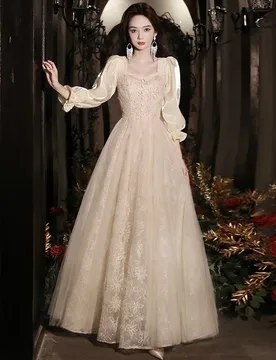 Champagne-colored dress a high-end light luxury banquet with host's charm and fairy-like atmosphere Long - Aliexpress - FashionsVida
