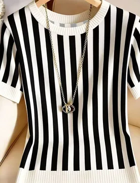 Camiseta de mujer con estampado de rayas, verano S - Shein - FashionsVida
