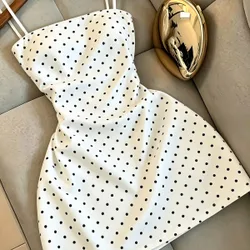 Vestido de tirantes con estampado de lunares y cintura ceñida, moda fresca para mujer S