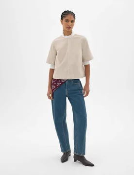 Striped Corduroy Crew Neck T-Shirt Natural Mix female - hush - FashionsVida