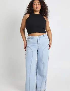 Womens Plus High Waist Studded Western Straight Leg Jean - Blue - Size 16 Uk - Boohoo - FashionsVida