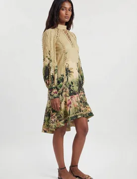 Women's Botanical Print Woven High Neck Mini Dress in Green Size: 14 - Green - Size: 14 - Karen millen - FashionsVida