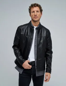 Cazadora biker de piel de hombre - Salsa Jeans - FashionsVida