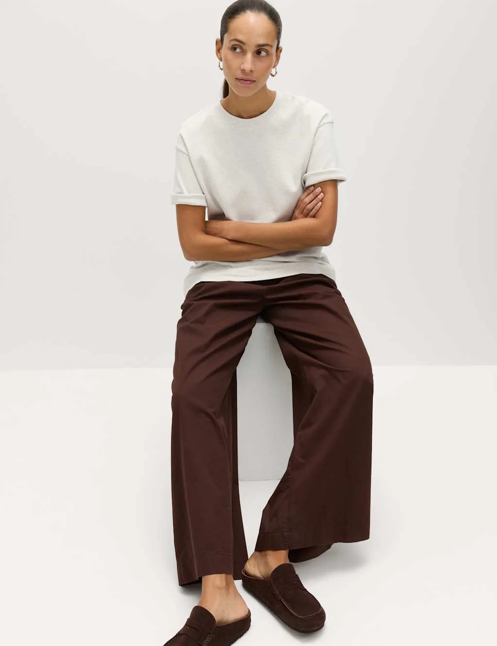 Pure Cotton Crew Neck Oversized T-Shirt Grey Marl female - M&S - FashionsVida