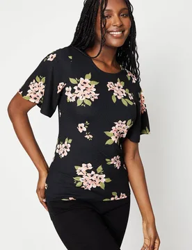 Women's Crew Neck Flutter Sleeve Top in Floral Size: Small - Floral - Size: S - Dorothy perkins - FashionsVida
