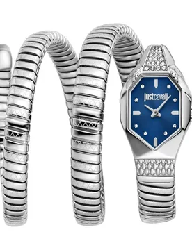 Women's Snake Silver Color Case, Dark Blue Dial, Stainless Steel Watch - Silver - Size: One Size - Just cavalli - FashionsVida