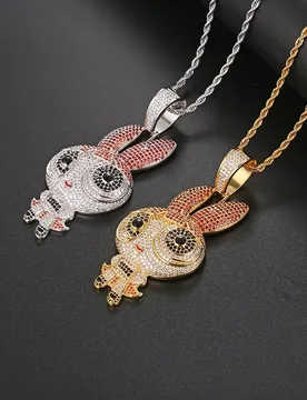 Iced Out Cartoon Rabbit Pendant Necklace, Unisex Full CZ Diamond Hip Hop Bling Jewelry, Rapper Accessory - Aliexpress - FashionsVida