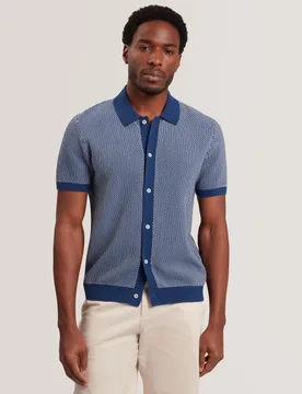 Pure Cotton Noliva Button-through Polo Shirt Navy male - Ted baker - FashionsVida