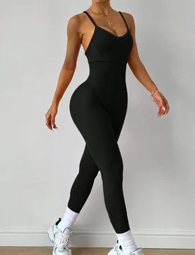 Mono de yoga texturizado para mujer, ropa de entrenamiento, ropa deportiva, atuendo deportivo sexy, equipo de gimnasio, negro, verano M - Shein - FashionsVida