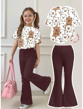 Conjunto de 2 piezas de top de manga corta y pantalones minimalistas informales para niña preadolescente, de verano - Shein - FashionsVida