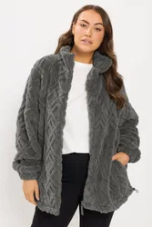 Women's Textured Fleece Jacket in Charcoal Size: 18 - Charcoal - Size: 18