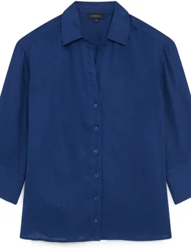 Camisa de mujer con manga francesa en lino 100% - Caroll - FashionsVida