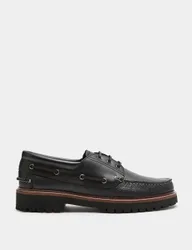Chunky Sole Leather Deck Shoes Black male