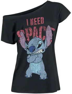 Disney T-Shirt - I Need Space - S bis XXL - für Damen - Größe L - schwarz - Lizenzierter Fanartikel - Frauen - female - Lilo & Stitch - FashionsVida