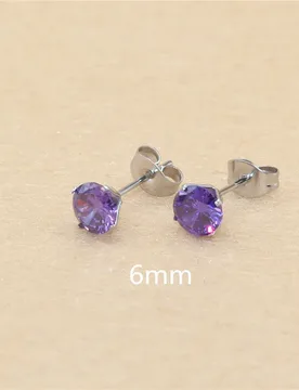 Mm AAA Round Colorful Purple Zircons Stud Earrings With Stianless Steel Needle Brief Jewelry 20 Colors For Choose No Allergy - Aliexpress - FashionsVida