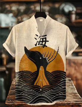 Summer Men's Retro Printed Shirt Fashionable Stand up Collar Short Sleeve Linen Casual High-Quality Streetwear - Aliexpress - FashionsVida