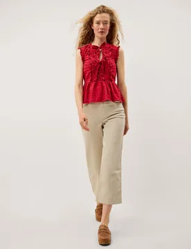 Pure Cotton Gingham Tie Neck Frill Detail Top Red female - Monsoon - FashionsVida
