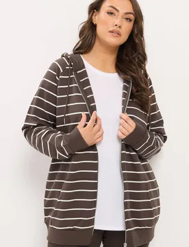 Women's Zip Through Hoodie in Brown Size: 22-24 - Brown - Size: 22-24 - Yours - FashionsVida