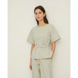 Blusa de mujer popelín con cuello redondo