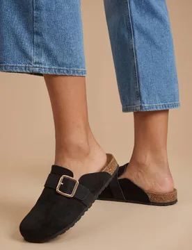Women's Tereni Faux Suede Buckle Detail Slip On Mules in Natural Black Size: 3 - Natural Black - Size: 3 - Dorothy perkins - FashionsVida