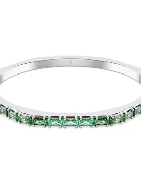 Bracciale rigido Matrix, Taglio baguette, Forma ottagonale, Verde, Placcato rodio L - Swarovski - FashionsVida