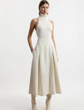 Women's Compact Stretch Tailored Seam Detail Prom Full Skirt in Ivory Size: 14 - Ivory - Size: 14 - Karen millen - FashionsVida