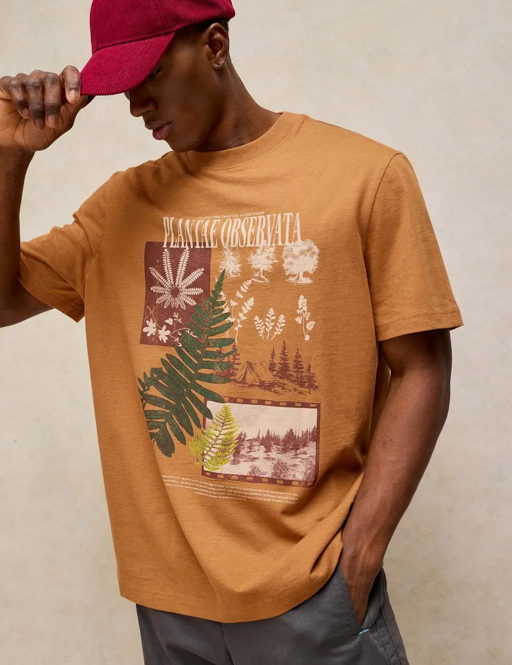 Cotton Rich Crew Neck Graphic T-Shirt Tan male - White stuff - FashionsVida