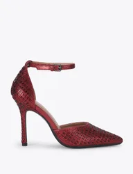 Ankle Strap Stiletto Heel Pointed Shoes Red female