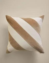 Pure Cotton Velvet Diagonal Stripe Cushion Biscuit