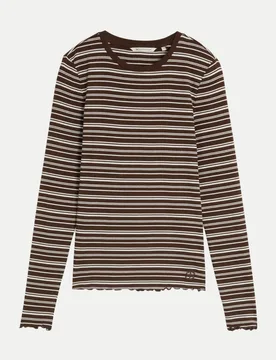 Basic Langarmshirt Braun S - Tom Tailor Denim - FashionsVida