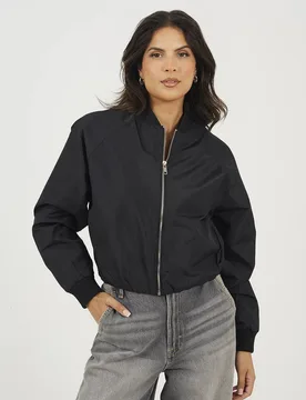 Women's Oversized Sleeve Bomber Jacket in Black Size: 12 - Black - Size: 12 - Brave soul - FashionsVida