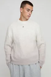 Mens Boxy Brushed Ombre Striped Jumper - Grey - Size Medium