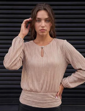 Petite Shimmer Keyhole Top Light Pink female - Roman - FashionsVida