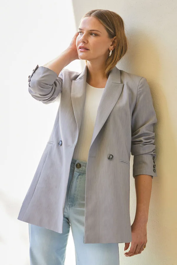 Womens Grey Double Breasted Blazer - Size 10 Uk - Sosandar - FashionsVida