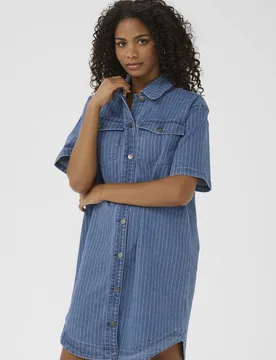 Women's KAreece Denim Shirt Dress Knee Length in Mid Blue Size: 8 - Mid Blue - Size: 8 - Kaffe - FashionsVida