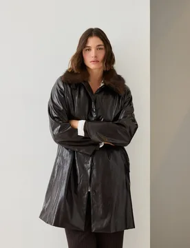 Chaqueta de mujer larga efecto piel cuello pelo - Couchel - FashionsVida