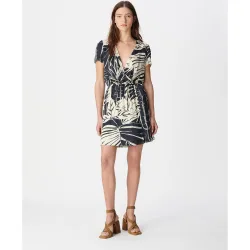 Vestido corto con estampado maxi hojas